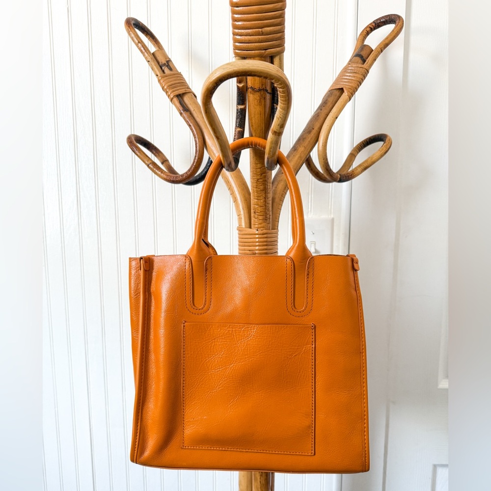 Orange Leather Tote Bag
